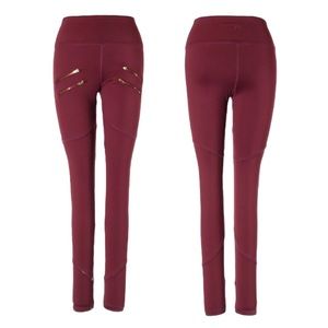 Varley Sofia Compression Tights Burgundy & Gold Accent Athleisure Leggings S